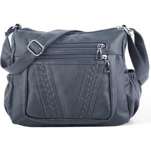 Women Black PU Leather Crossbody  Multi Pocket Handbags